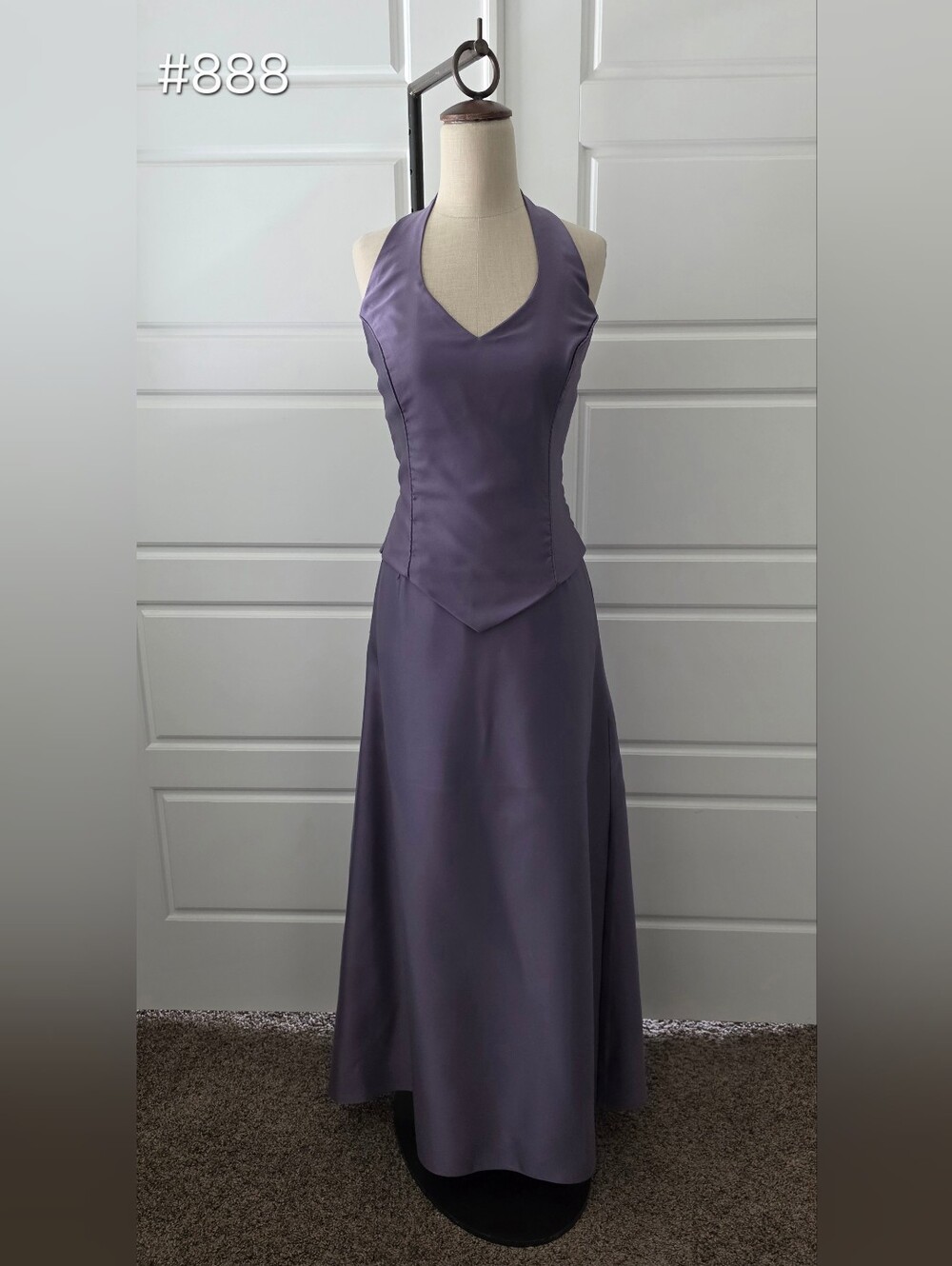 Purple Sleeveless Halter  2-piece A-line Evening Gown